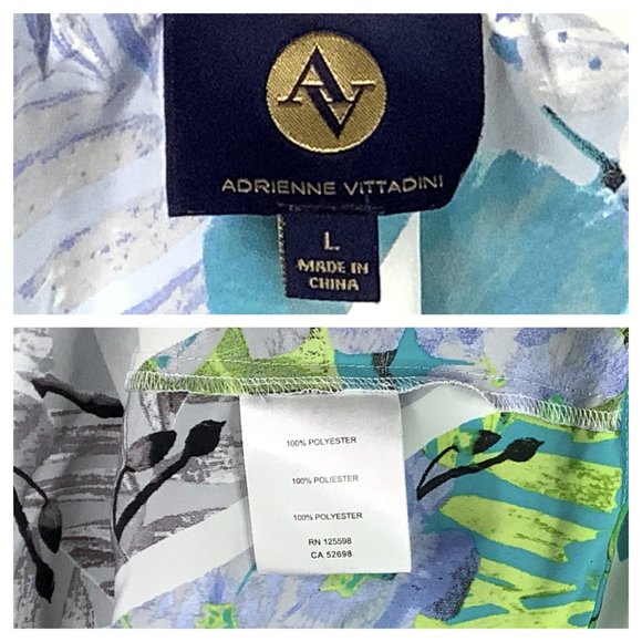 Adrienne Vittadini L Top Blouse Peasant Boho Floral Blue Button Tie Front - Picture 3 of 13